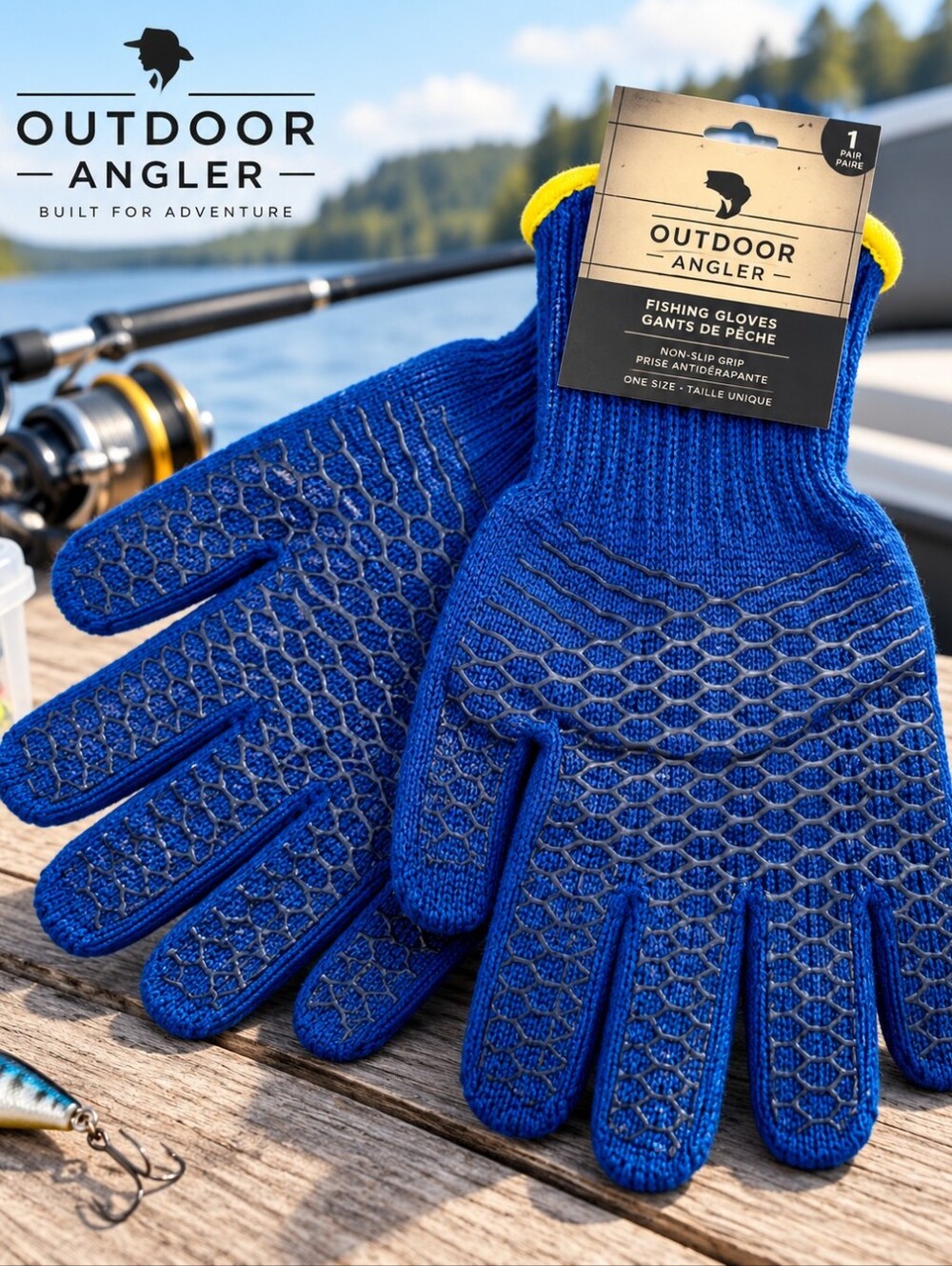 Outdoor Angler Non-Slip Fishing Grip Gloves Blue NWT One Size